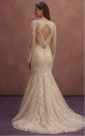 Champagne Lace Mermaid Wedding Dress with Long Sleeve Detail