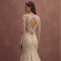 Champagne Lace Mermaid Wedding Dress with Long Sleeve Detail