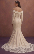 Champagne Lace Mermaid Wedding Dress with Long Train