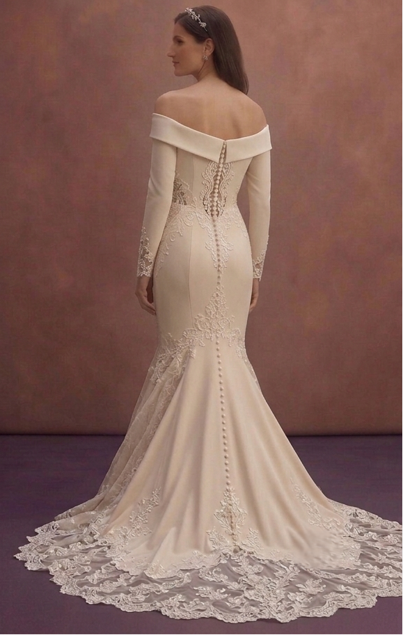 Champagne Lace Mermaid Wedding Dress with Long Train
