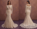 Champagne Lace Mermaid Wedding Dress with Long Train