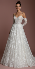 Champagne Lace Wedding Dress Vintage Long Aesthetic Romantic