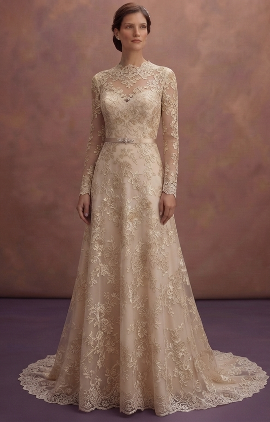 Champagne Lace Wedding Dresses with Vintage Romance