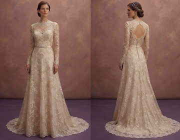 Champagne Lace Wedding Dresses with Vintage Romance
