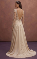 Champagne Lace Wedding Dress with Deep V Neckline