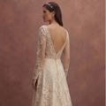 Champagne Lace Wedding Dress with Deep V Romantic Neckline