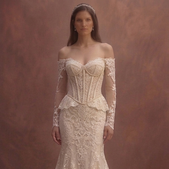 Champagne Lace Wedding Dress with Structured Corset Bodice