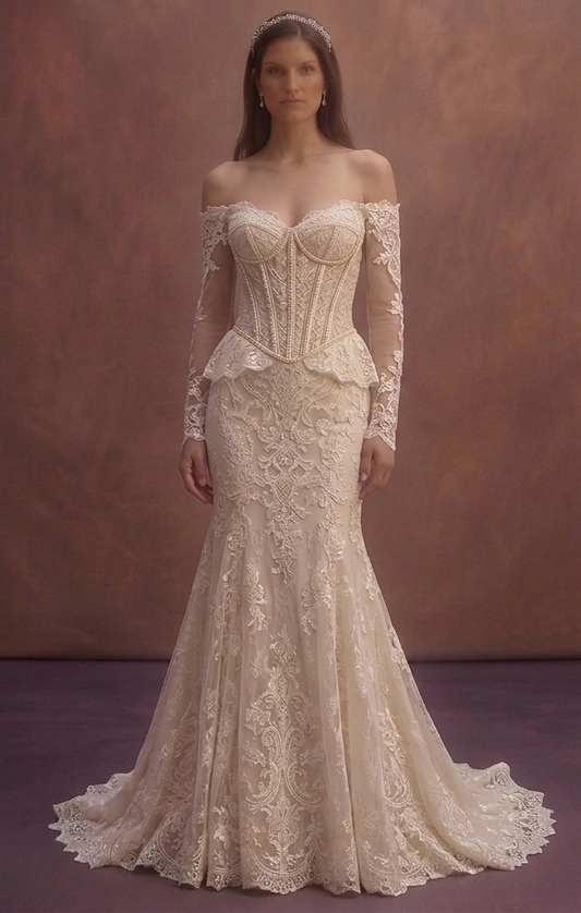 Champagne Lace Wedding Dress with Structured Corset Bodice