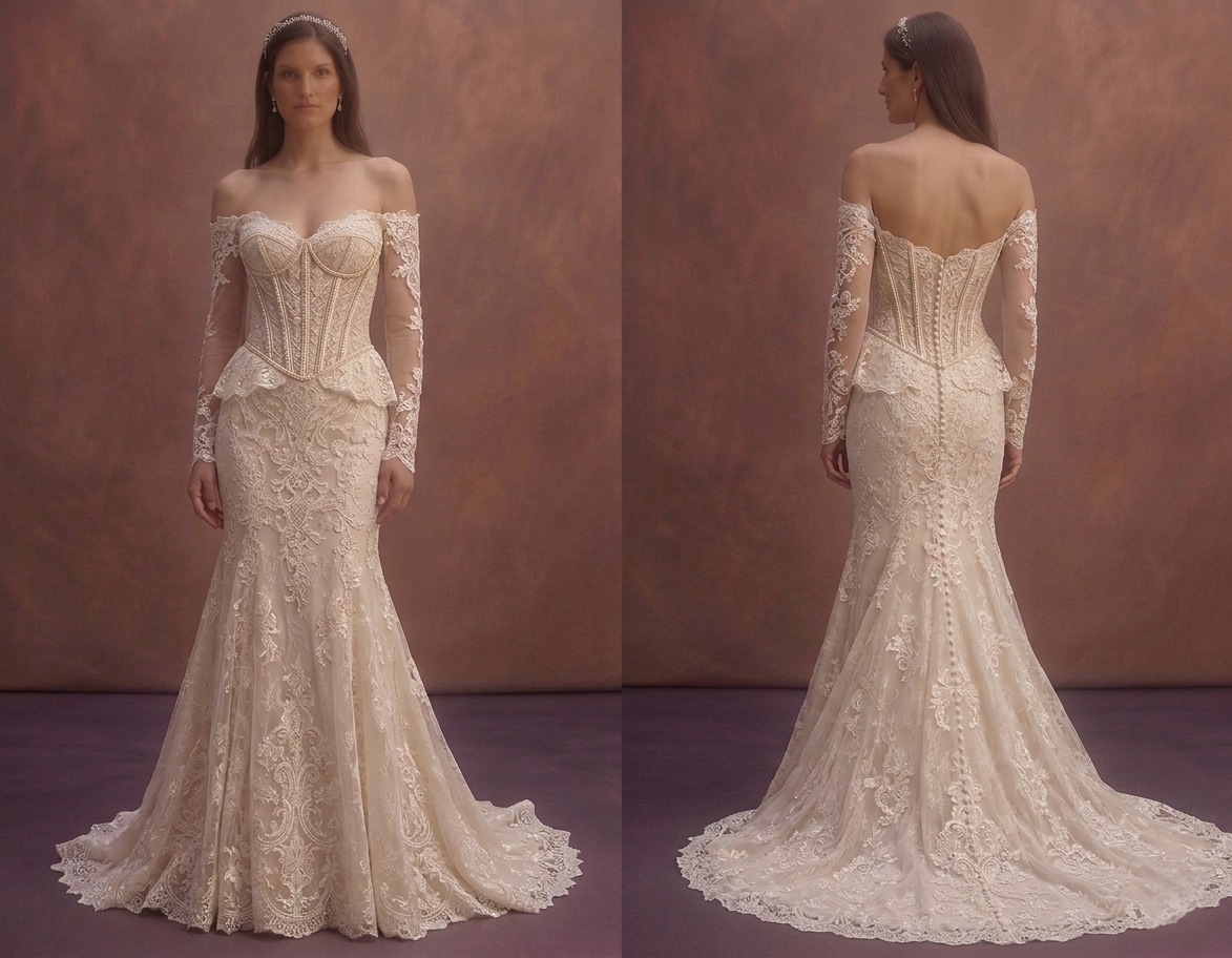 Champagne Lace Wedding Dress with Structured Corset Bodice