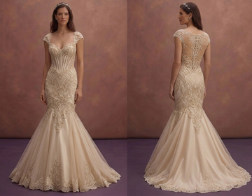 Champagne Mermaid Bridal Dress with Sculpted Lace Corset