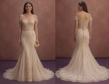 Champagne Mermaid Wedding Dress with Beaded Bodice