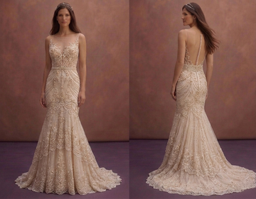 Champagne Mermaid Wedding Dress with Beaded Details