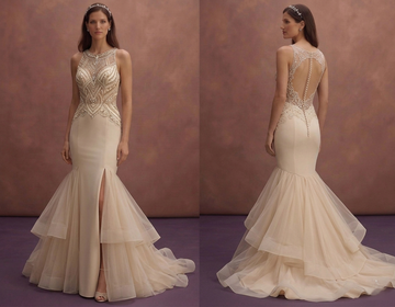 Champagne Mermaid Wedding Dress with Beaded Glam Bodice