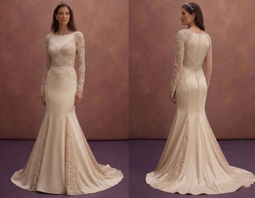Champagne Mermaid Wedding Dress with Beaded Lace Bodice