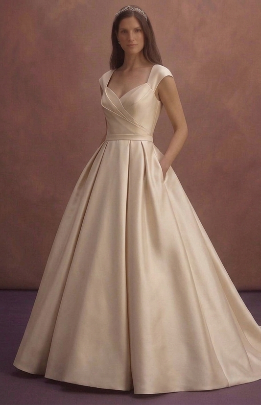Champagne Mikado Ball Gown Wedding Dress with Pockets