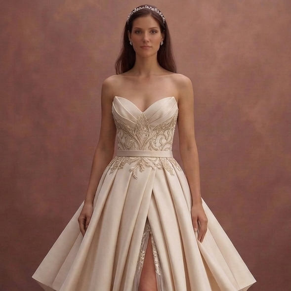 Champagne Mikado Bridal Gown with Dramatic Skirt Volume