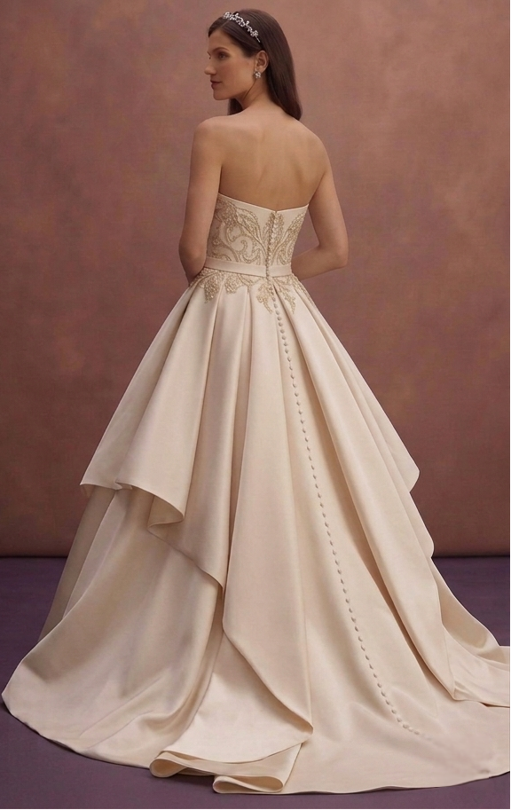 Champagne Mikado Bridal Gown with Dramatic Skirt Volume