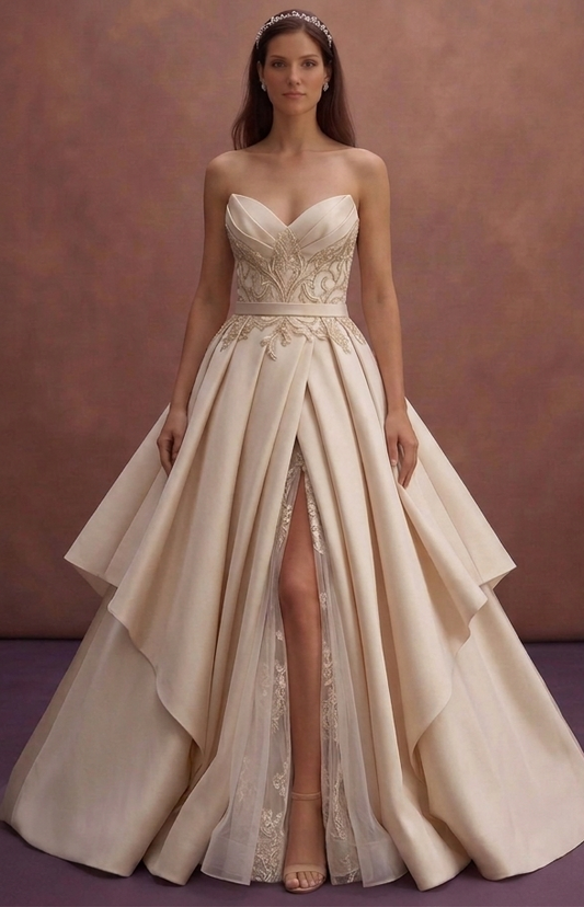Champagne Mikado Bridal Gown with Dramatic Skirt Volume