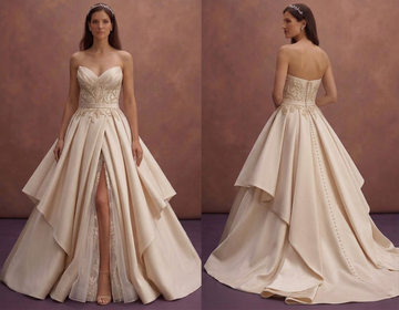 Champagne Mikado Bridal Gown with Dramatic Skirt Volume