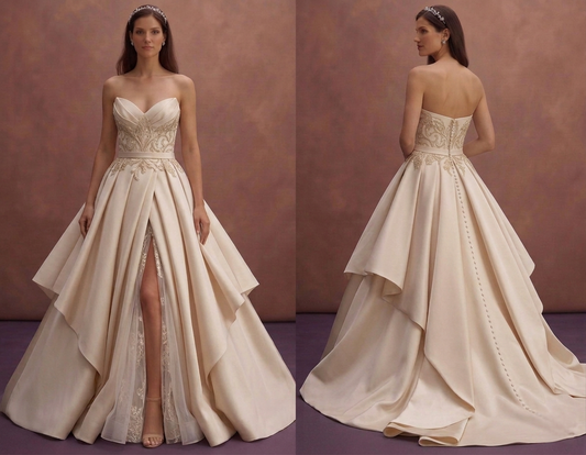 Champagne Mikado Bridal Gown with Dramatic Skirt Volume
