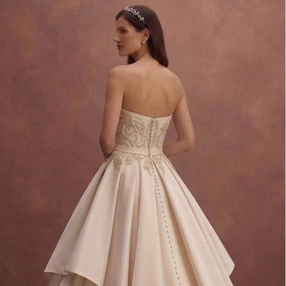 Champagne Mikado Bridal Gown with Dramatic Skirt Volume
