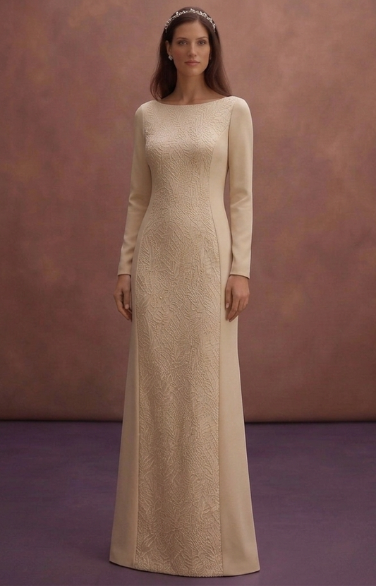 Champagne Minimal Bridal Dress with Straight Silhouette Cut
