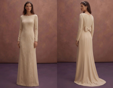 Champagne Minimal Bridal Dress with Straight Silhouette Cut