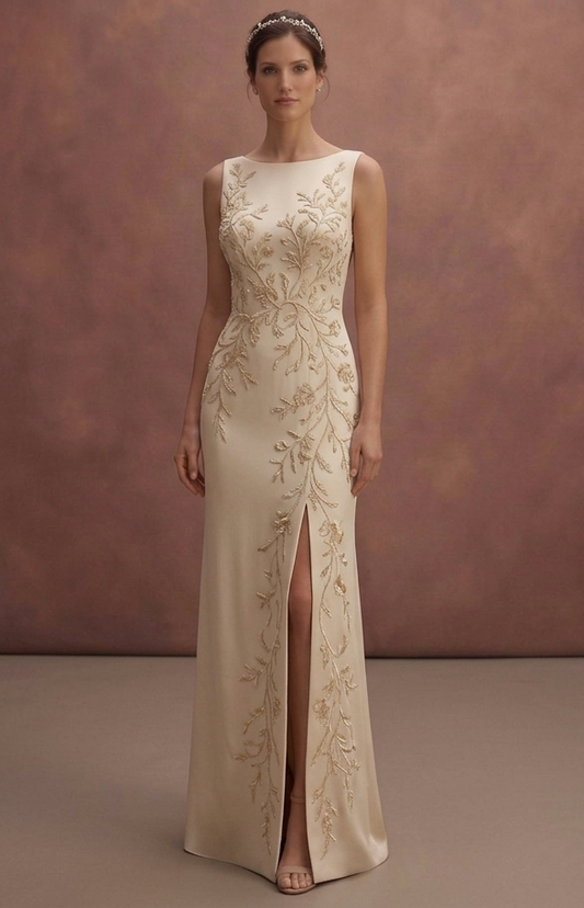 Champagne Minimal Bridal Dress with Straight Sleek Silhouette