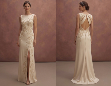 Champagne Minimal Bridal Dress with Straight Sleek Silhouette