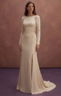 Champagne Minimal Wedding Dress with Straight Silhouette