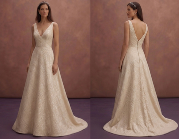 Champagne Minimalist Bridal Dress with Sleek V Neckline