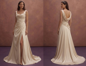 Champagne Satin Bridal Dress with Draped Bodice Design