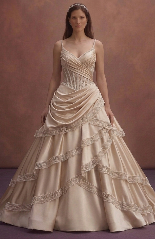 Champagne Satin Bridal Dress with Draped Corset Top