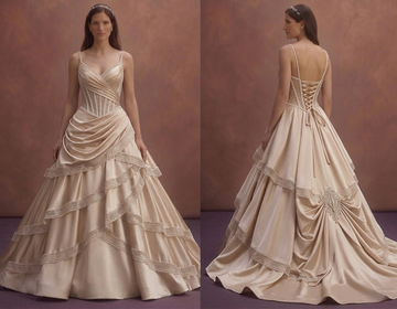 Champagne Satin Bridal Dress with Draped Corset Top