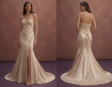 Champagne Satin Mermaid Wedding Dress with Structured Corset