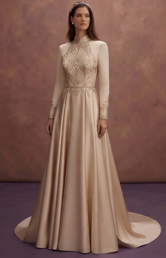 Champagne Satin Wedding Dresses with Elegant Glow