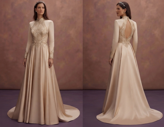 Champagne Satin Wedding Dresses with Elegant Glow