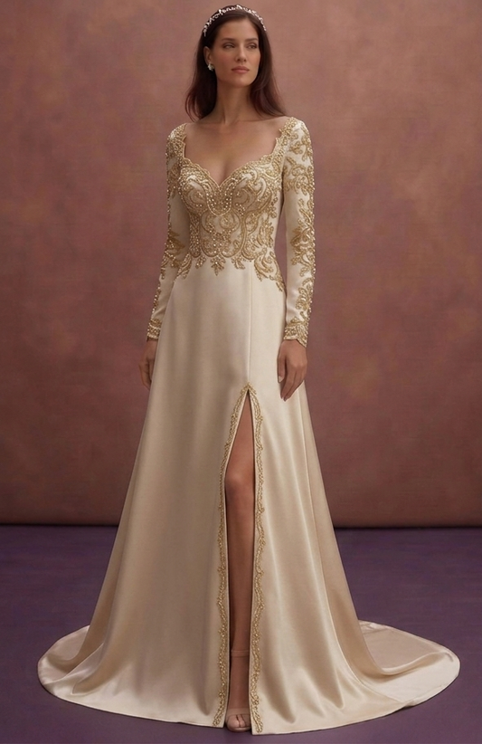 Champagne Satin Wedding Dresses with Luxurious Shine