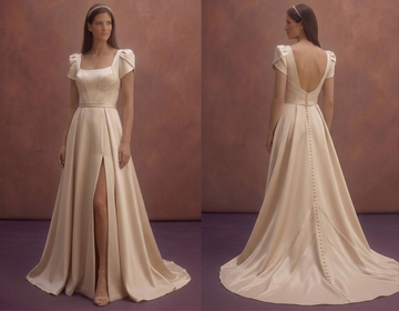 Champagne Satin Wedding Dress with Contemporary Tailored Shape