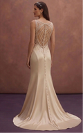 Champagne Satin Wedding Dress with Dramatic Open Back