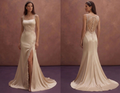 Champagne Satin Wedding Dress with Dramatic Open Back