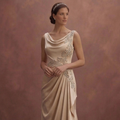 Champagne Satin Wedding Dress with Draped Elegant Skirt