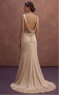 Champagne Satin Wedding Dress with Draped Elegant Skirt