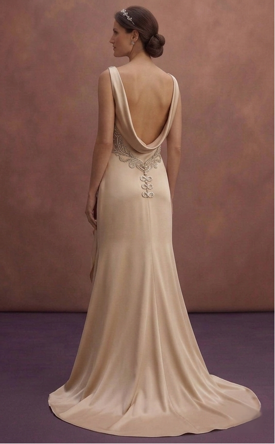 Champagne Satin Wedding Dress with Draped Elegant Skirt