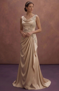 Champagne Satin Wedding Dress with Draped Elegant Skirt