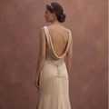 Champagne Satin Wedding Dress with Draped Elegant Skirt