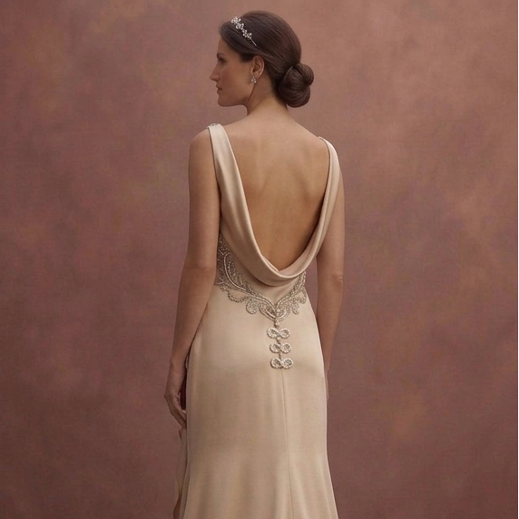 Champagne Satin Wedding Dress with Draped Elegant Skirt