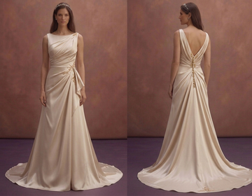 Champagne Satin Wedding Dress with Draped Romantic Bodice