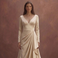 Champagne Satin Wedding Dress with Draped Skirt Style