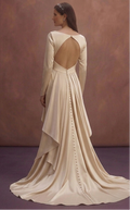 Champagne Satin Wedding Dress with Draped Skirt Style